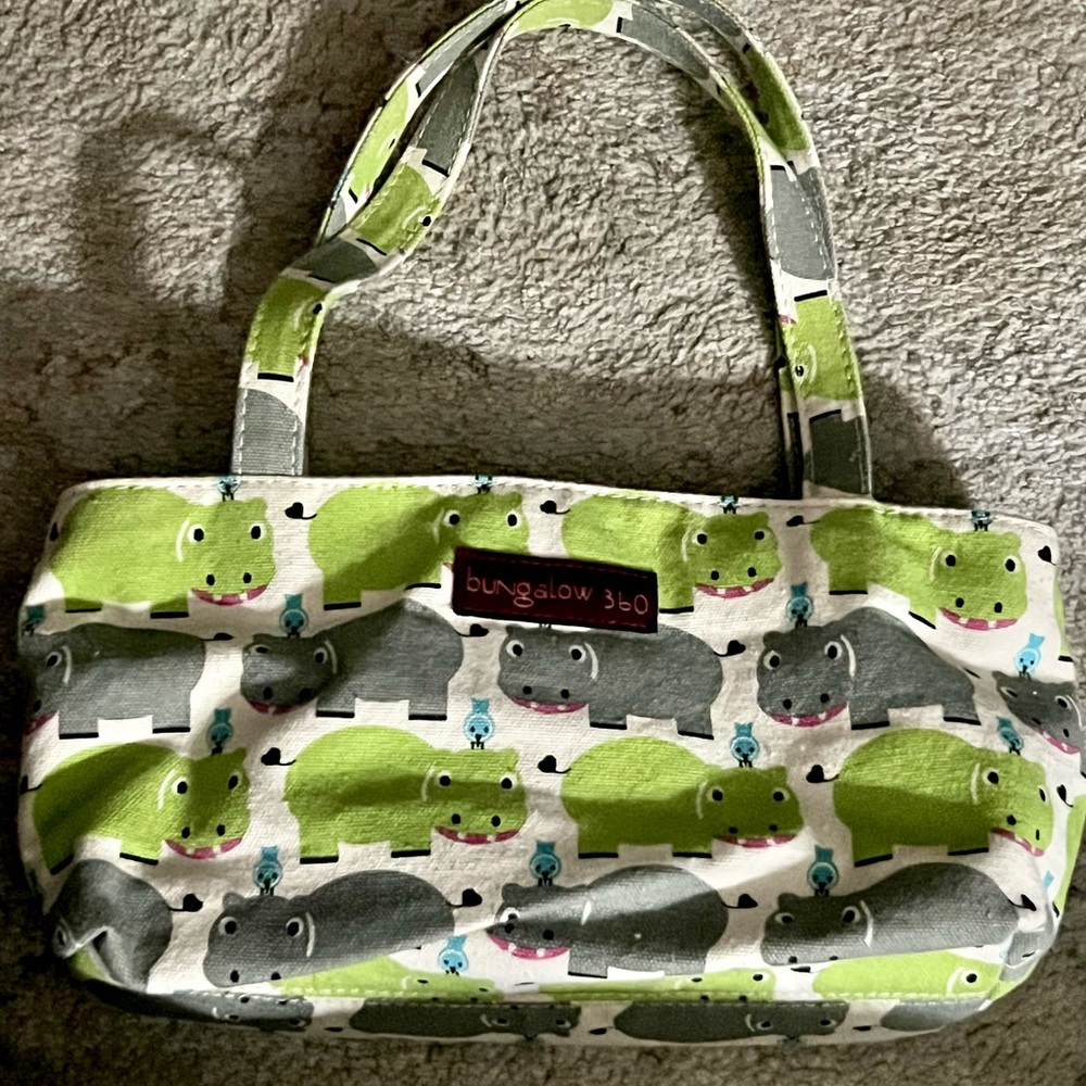 Bungalow 360 Green and Gray Hippo  Mini Tote